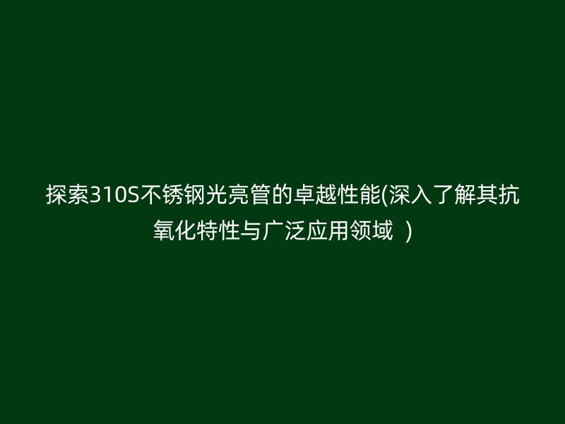探索310S荣耀足球官网光亮管的卓越性能(深入了解其抗氧化特性与广泛应用领域  )