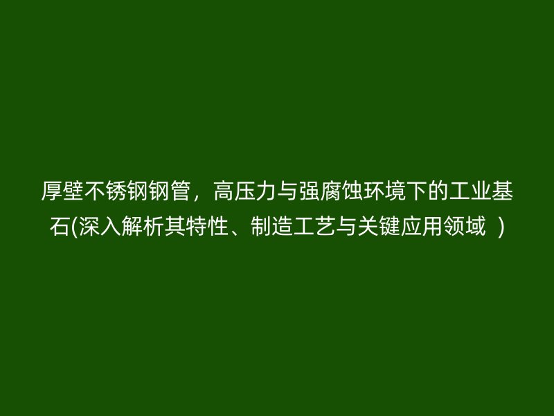 厚壁荣耀足球官网钢管,高压力与强腐蚀环境下的工业基石(深入解析其特性、制造工艺与关键应用领域 )