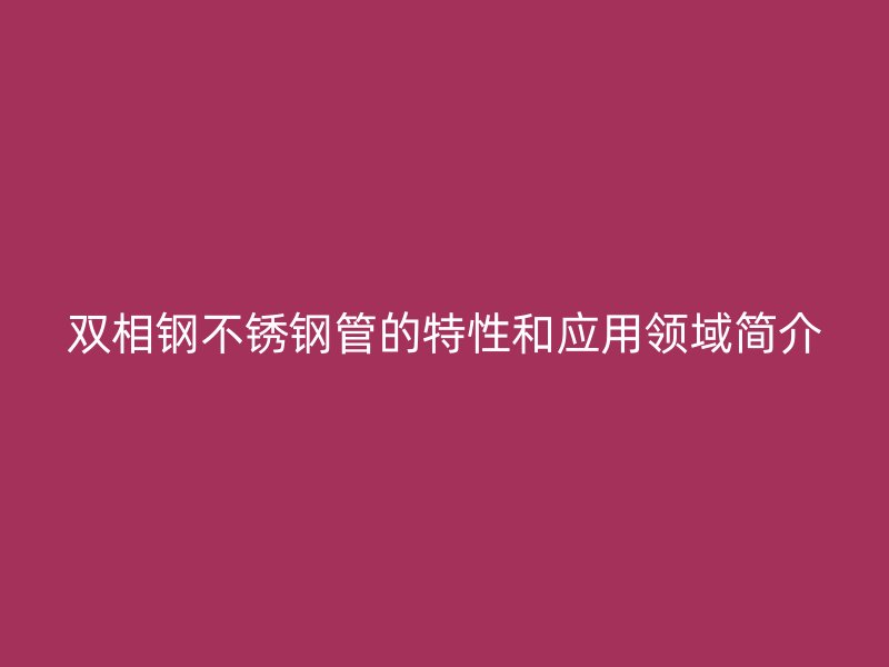 双相钢荣耀足球官网管的特性和应用领域简介